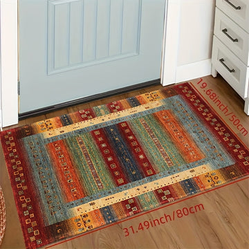 1 pieza de felpudo estilo bohemio con diseño étnico, antideslizante y rectangular, suave y lavable en máquina, fibra de poliéster, adecuado para sala de estar, dormitorio y entrada
