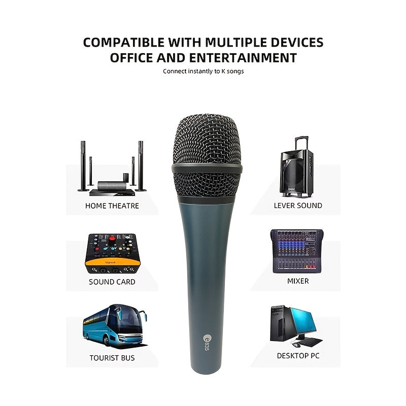 Micrófono dinámico profesional LEXINOVA E835 - Supercardioide, alimentado por USB con conector de 6.35 mm, sonido claro para grabación de voz en vivo, karaoke y presentaciones, diseño duradero para uso manual, micrófono para cantar