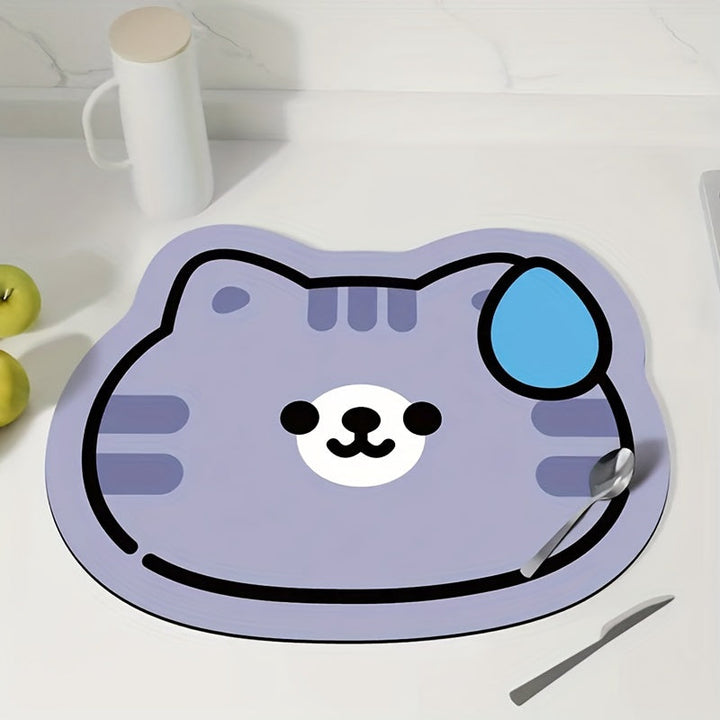 Alfombrilla Absorbente con Temática de Gatos - Perfecta para Cocina y Baño, Ideal para Platos, Tazas y Máquinas de Espresso