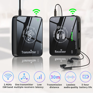 Sistema de monitores inalámbricos intraurales, 2.4 GHz, audio profesional sin pérdidas, 4 canales, 5 niveles de volumen, emparejamiento automático