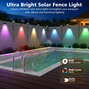 4 Luces Solares para Valla Exterior, RGB Impermeables con Atenuación Automática, Luz Cálida de 18 a 18 Horas, Luces LED para Números de Casa, Patio, Porche y Letreros de Dirección