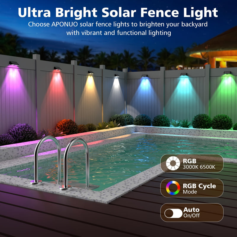 4 Luces Solares para Valla Exterior, RGB Impermeables con Atenuación Automática, Luz Cálida de 18 a 18 Horas, Luces LED para Números de Casa, Patio, Porche y Letreros de Dirección