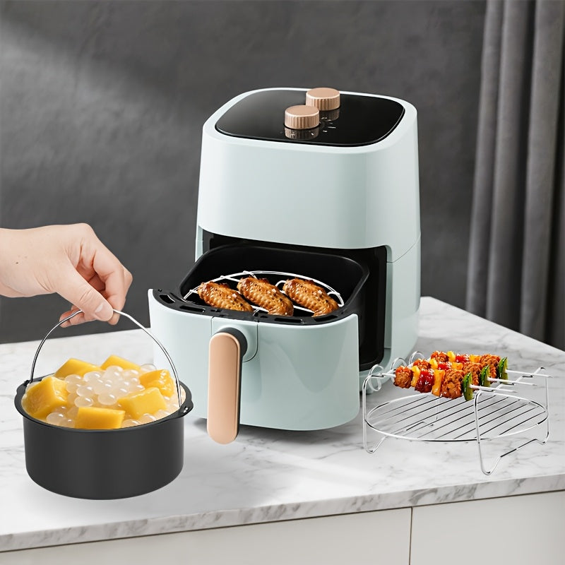 Juego de 5 piezas de accesorios para freidor de aire - Seguro para alimentos, fácil de limpiar, metal de alta calidad, compatible con varios freidores de aire, incluyendo una sartén y tapa, para cocinar de manera saludable, accesorios para freidor de air