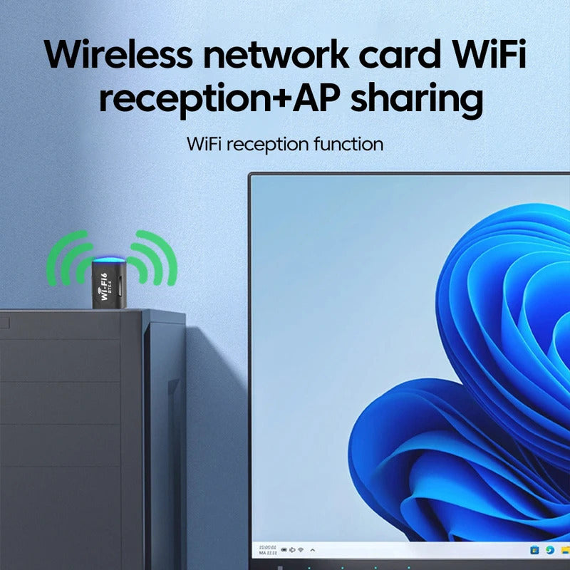 Adaptador sin varillas USB AX900 Wifi 6 2en1 Banda Dual 5.4GHz/2.4GHz para PC con Señal Estable
