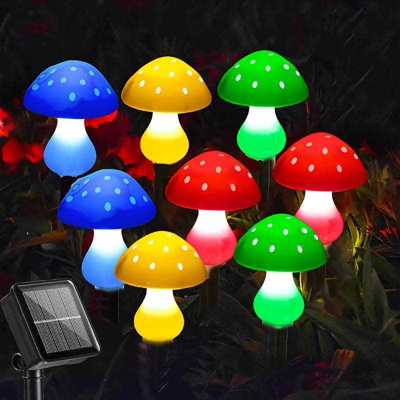 8 luces de sendero de jardín al aire libre con LED, luces solares de césped de hongo, iluminación de paisaje al aire libre, 8 modos de iluminación, lindas luces nocturnas decorativas para fiestas en el patio.
