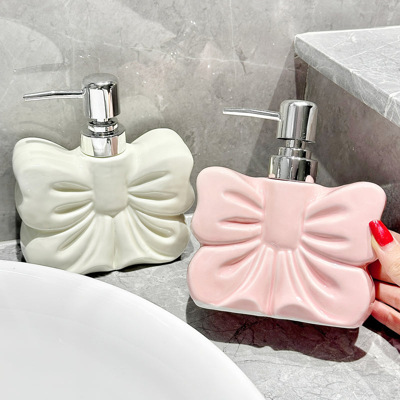 Botella de emulsión cerámica con diseño elegante y creativo, gran lazo, presión suave, ideal para envases de baño, ducha, gel líquido de cocina o decoración en hoteles temáticos
