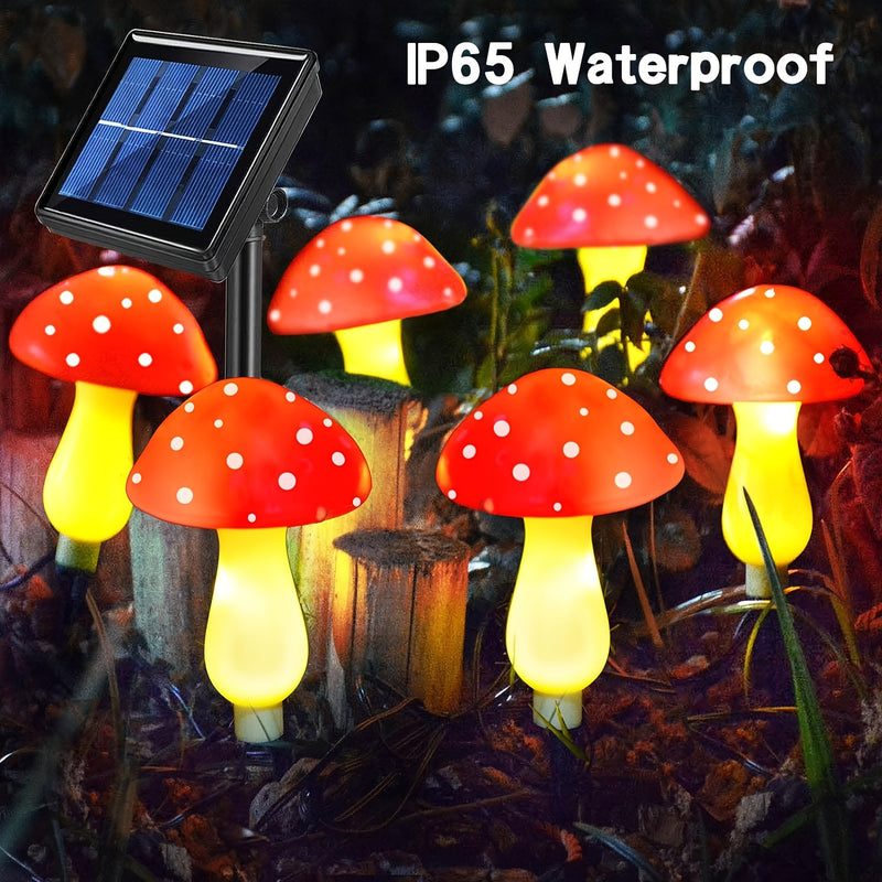 Conjunto de 6 luces solares de hongo para decoración de jardín, luces solares de hongo rojo IP65 impermeables para pasillos de patio y decoración de tumbas.