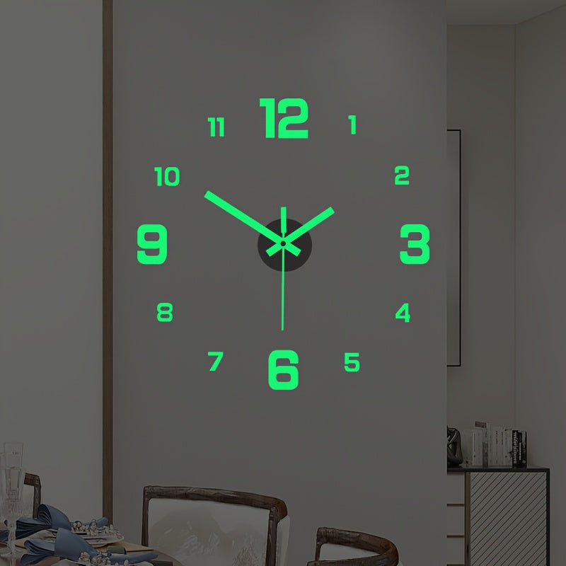 1pc Reloj de pared silencioso luminoso 3D grande - Reloj adhesivo redondo de plástico que funciona con pilas para sala de estar, dormitorio, decoración de oficina y bricolaje - Utiliza 1 pila AA (no incluida)
