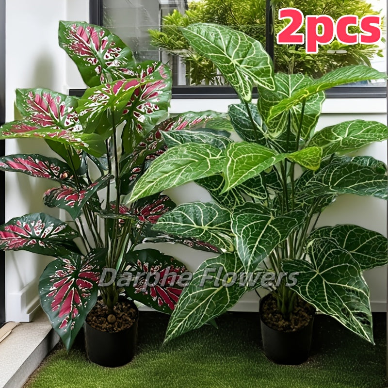 Juego de 2 plantas artificiales grandes para exterior, plantas plásticas tropicales, verdes todo el año, ideales para decoración exterior, bodas, jardines, patios, aniversarios y decoración festiva (San Patricio, San Valentín) - sin maceta, sin mantenimi