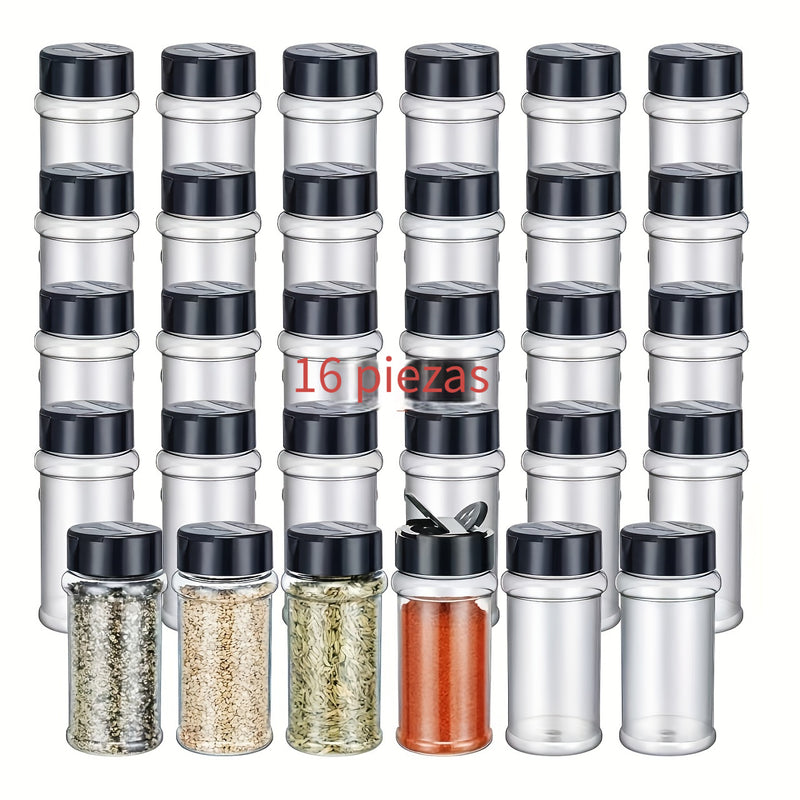 6pcs/16pcs Tarro de Especias de Plástico PET Duradero de 5oz (150ml) con Doble Tapa - Hermético, a Prueba de Fugas, Contenedor de Condimentos, Adecuado para Cocina y Barbacoa al Aire Libre