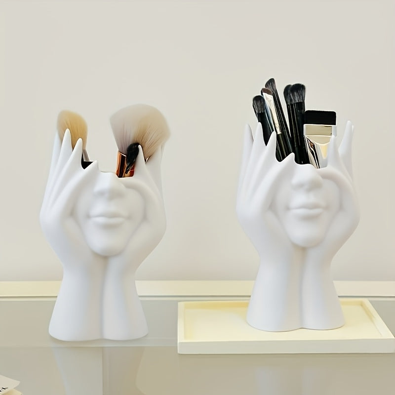 Porta Pinceles de Maquillaje Escultura Artística Única, Organizador de Escritorio para Brochas, Material Decorativo en Resina, Diseño Antideslizante y Ligero, Adecuado para 11 Festivales