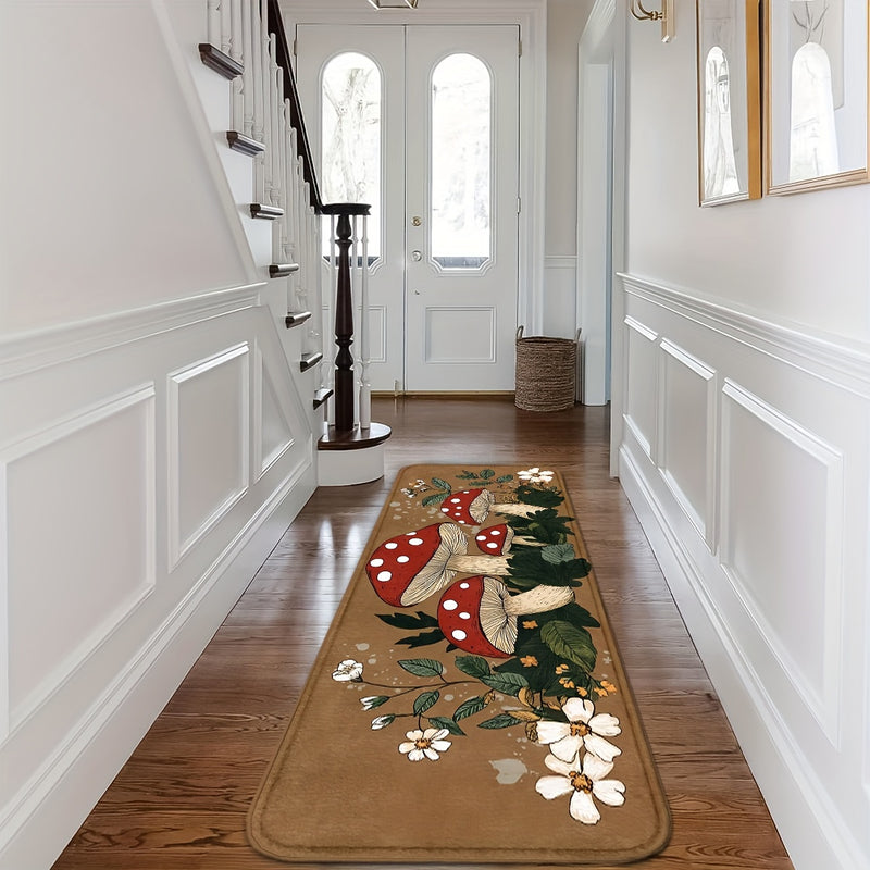 Patrón de hongos de primavera, Bienvenido, 1pc/2pcs Alfombrilla de entrada, Adecuado para entradas al aire libre, pasillos, cocinas, cuartos de lavandería, dormitorios, regalos de Navidad, decoraciones de Navidad, regalos de Año Nuevo, decoración de hoga