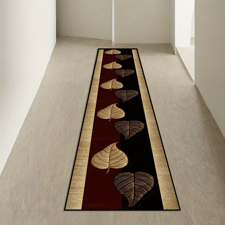 1 pieza de alfombra de área con diseño de hoja de arce elegante - Alfombra de terciopelo de diamante dorado de alta calidad, antideslizante, lavable en máquina, alfombra rectangular para pasillos de hogar y hoteles, decoración de cocina, alfombra de entr