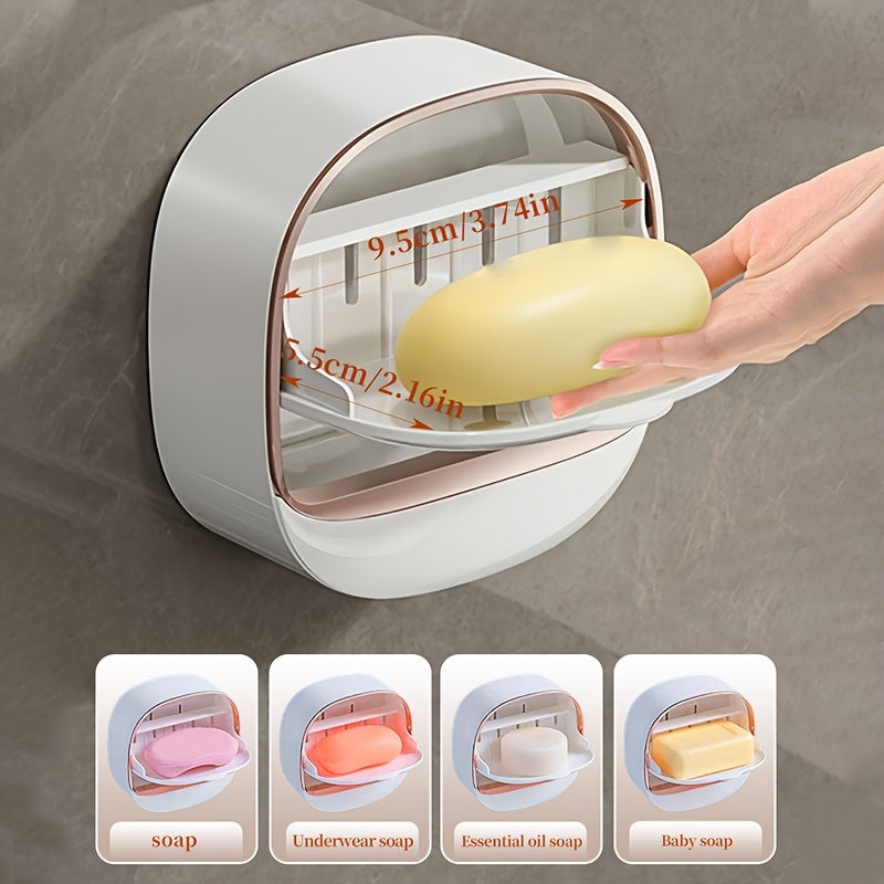 Dispensador de Jabón de Pared 1pc con Drenaje, Instalación Sin Taladro, Diseño Rectangular de Plástico en Verde/Blanco o Blanco/Dorado Rosa, Perfecto para Baño, Cocina y Almacenamiento de Fregadero
