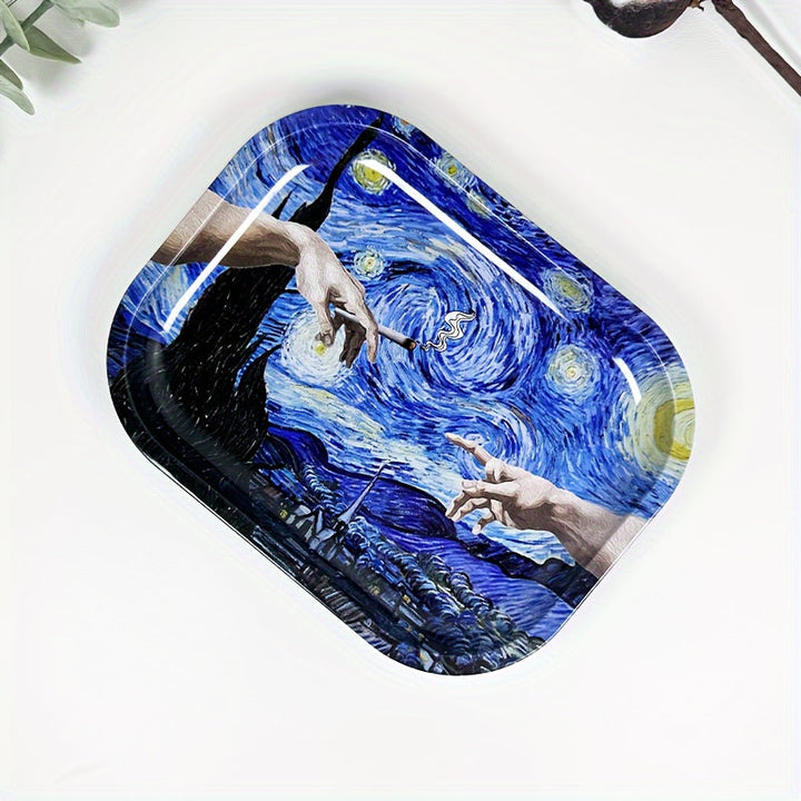 Bandeja Metálica de Noche Estrellada - Decoración de Hogar Duradera y Multiusos para Frutas y Postres, Regalo Perfecto para Navidad o Halloween