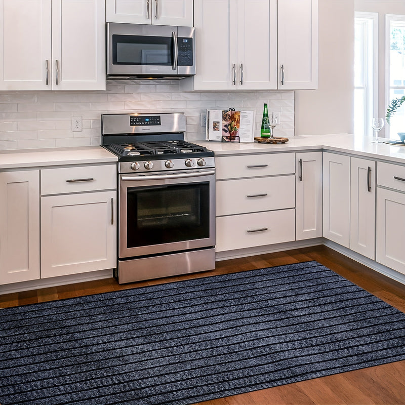1pc Alfombrilla Antideslizante para Cocina con Base de Goma - Fácil de Limpiar, Tapete de PVC Duradero para Entrada, Dormitorio y Oficina - Diseño Rectangular Rayado, Alta Calidad & Ideal para Cocinas Modernas, Cubierta Decorativa para Suelo