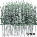 100 piezas de tallos de eucalipto artificiales, hojas de verde artificial, ramas de eucalipto de plástico para centro de mesa de bodas, ramo de flores, decoración de hogar de granja, ocasión de compromiso - Verde oscuro