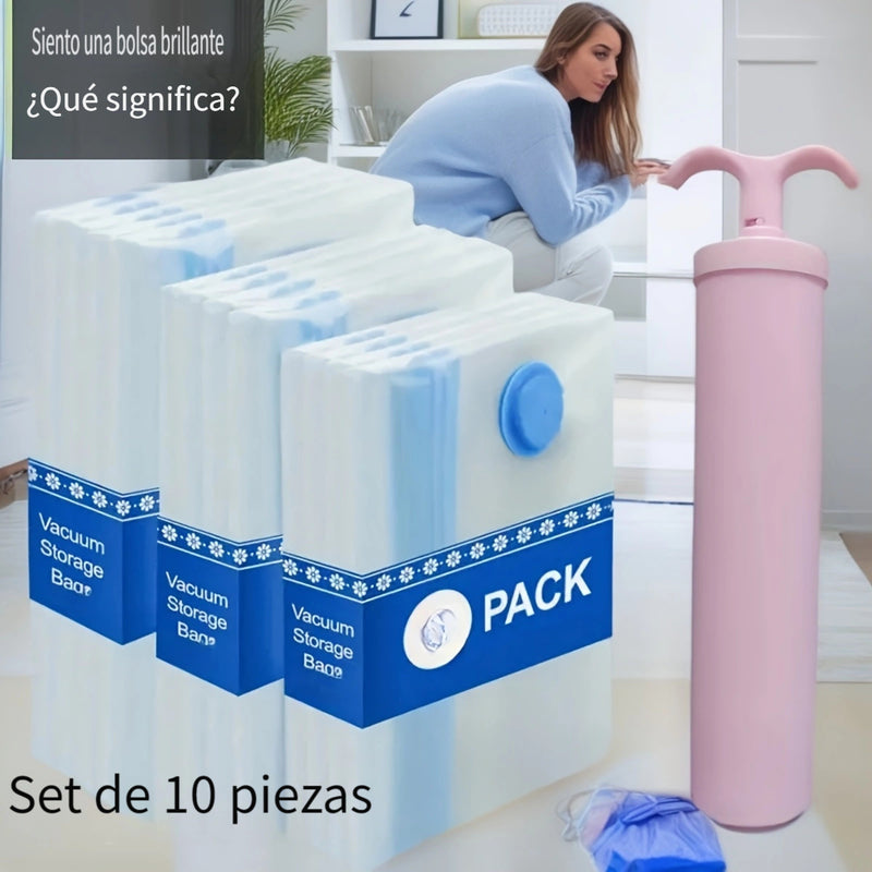Juego de 11 bolsas de almacenamiento al vacío con bomba manual rosa, especial para guardar ropa de invierno, bolsas plásticas rectangulares multifuncionales con cierre de cremallera, ideales para viajes, campamentos, mudanzas y organización del hogar o c