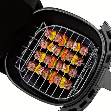 Juego de Rejilla para Freidora de Aire de Acero Inoxidable con 4 Pinchos, Doble Capa Filtro de Aceite y Rejilla para Barbacoa para Horno Microondas y Horneado, Accesorios de Cocina, Artículos para el Hogar