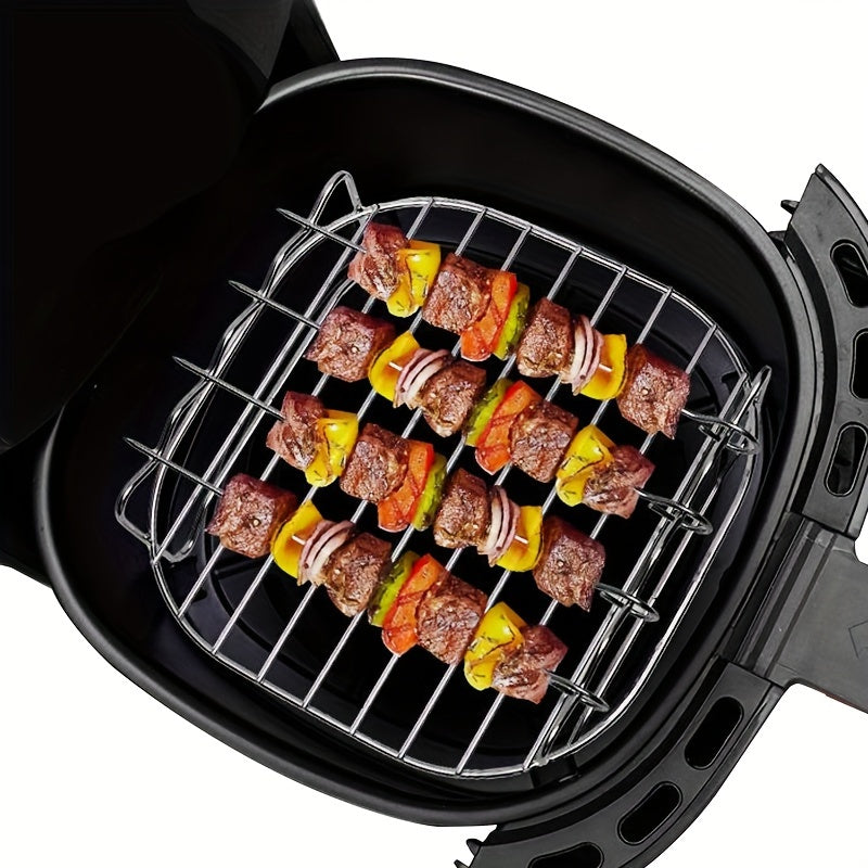 Juego de Rejilla para Freidora de Aire de Acero Inoxidable con 4 Pinchos, Doble Capa Filtro de Aceite y Rejilla para Barbacoa para Horno Microondas y Horneado, Accesorios de Cocina, Artículos para el Hogar