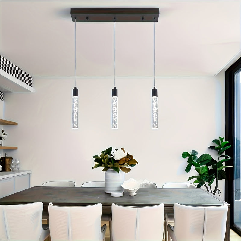 Lámpara colgante LED industrial moderna con tubos de vidrio esmerilado, marco de metal negro, instalación empotrada para cocina, comedor, pasillo u oficina, luz para cocina