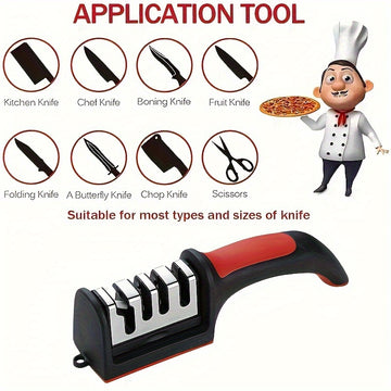 Afilar cuchillos multifuncionales de 4 etapas - Piedra de afilar de cerámica y acero de tungsteno duradero, herramienta de cocina portátil rápida para afilar todas las hojas, mango ergonómico de goma roja, afilado y pulido eficientes, afilador de cuchill