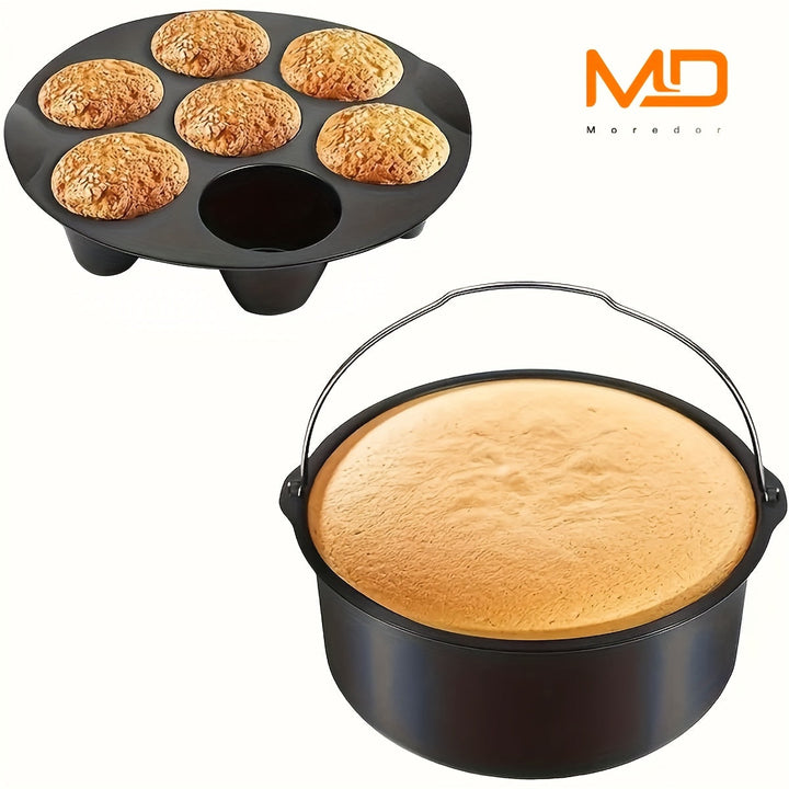 MOREDOR 11piezas/set 20.32 cm Accesorios para freidora de aire, Compatible con Universal 3.7QT - 6.8QT Freidora de aire profunda, Libre de BPA, Seguro para lavavajillas, Revestimiento antiadherente, Con libro de recetas