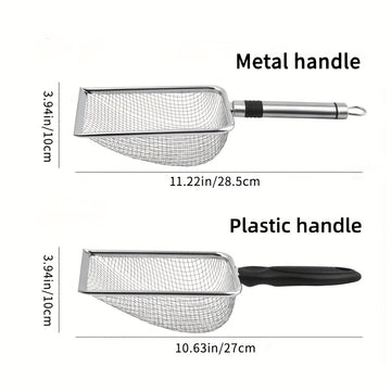 Pala de jardinería con malla de acero inoxidable de 3,8 mm, resistente a la corrosión, para cribar suelo, cama de hámster y arena de playa. Herramienta duradera para uso al aire libre y mascotas, herramienta manual de jardinería | Pala resistente a la co