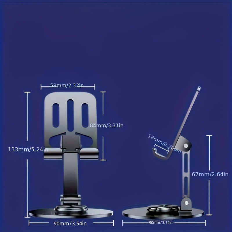 Soporte para Teléfono Móvil de Aleación de Aluminio Giratorio 360 grados - Soporte Plegable Portátil y Compacto Apto para Todos los Smartphones y Tabletas, Accesorio Ideal para la Oficina