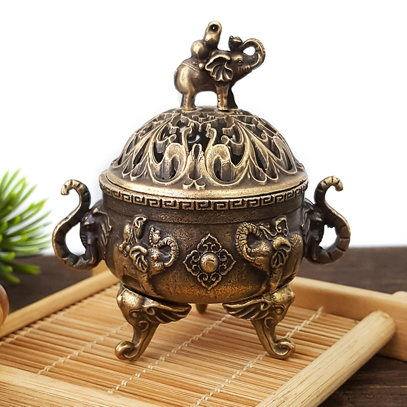 Quemador de Incienso de Aleación con Forma de Elefante de Tres Patas - Estilo Clásico, Adecuado para la Adoración Budista, Aromaterapia en la Sala de Té del Hogar, Decoración de Escritorio - Idea de Regalo Única para el Día de San Valentín