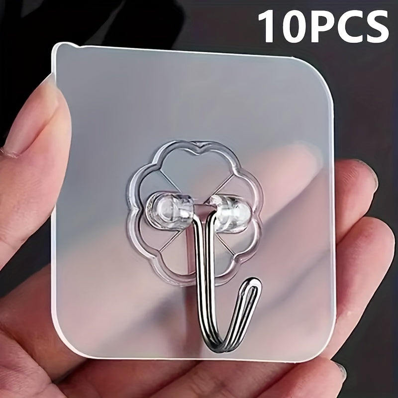 10 ganchos adhesivos multifuncionales de acero inoxidable transparente para cocina, puerta de baño y pared, organizador de llaves, ganchos utilitarios
