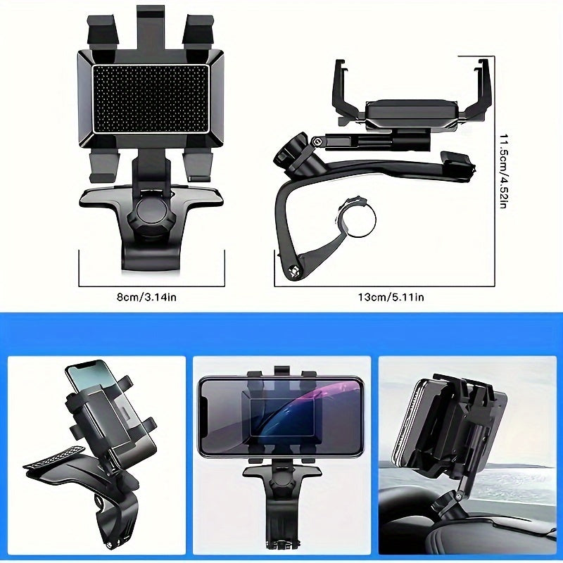 Soporte para Teléfono Móvil de Coche, Soporte Multifuncional para Salpicadero con Clip Ajustable 360°, Compatible con Smartphones de 3 a 17.78 cm