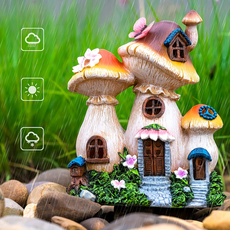 Luces Solares para Estatuas de Jardín Casa de Hongo, Adornos de Jardín al Aire Libre Impermeables, Decoración de Resina Solar para Balcón de Jardín Pequeña Casa, para Decoración de Jardín Exterior y Balcón