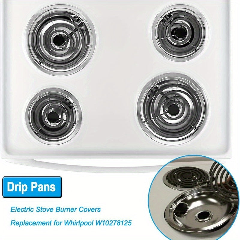 4 piezas de cobertores de quemador de estufa de acero inoxidable, bandeja de goteo de repuesto para Whirlpool W10278125, tamaños 5.08x15.24cm y 5.08x20.32cm, accesorio de cocina