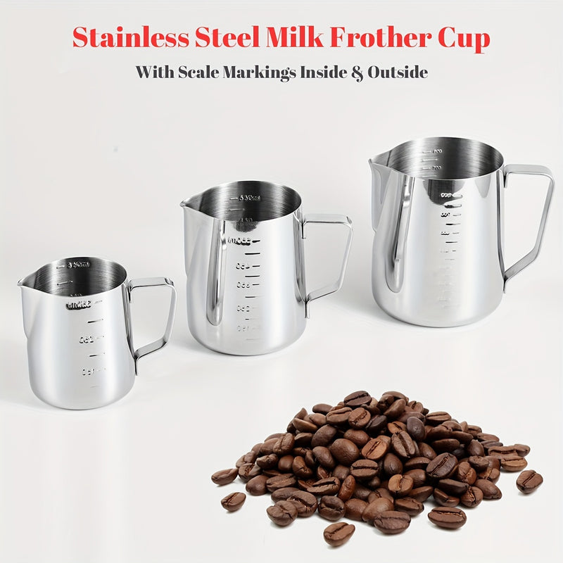 1pc Vaso Espumador de Leche de Acero Inoxidable Premium con Marcas de Escala Precisas - Ideal para Espresso, Latte, Cappuccino | Jarra de Metal Duradera y Fácil de Limpiar con Guía de Medición