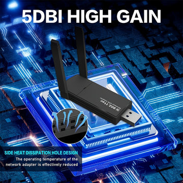 Adaptador sin varillas para PC de Escritorio Adaptador de Red USB 1300Mbps con Antena Doble Banda de Alta Ganancia Integrada 5G/2.4G - ¡Conecta y Usa inmediatamente tu PC con WiFi y función de punto de acceso móvil compatible con Windows 10/11!