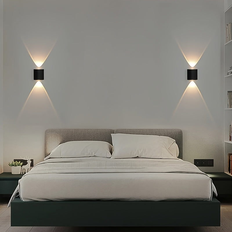 Lámpara de pared LED moderna, 2W, 85-265V, para interior y exterior, jardín o patio, con hardware de instalación, montaje semiempotrado, plástico negro, desmontable, sin batería, iluminación para patio | Lámpara de pared elegante | Luz LED moderna, luces