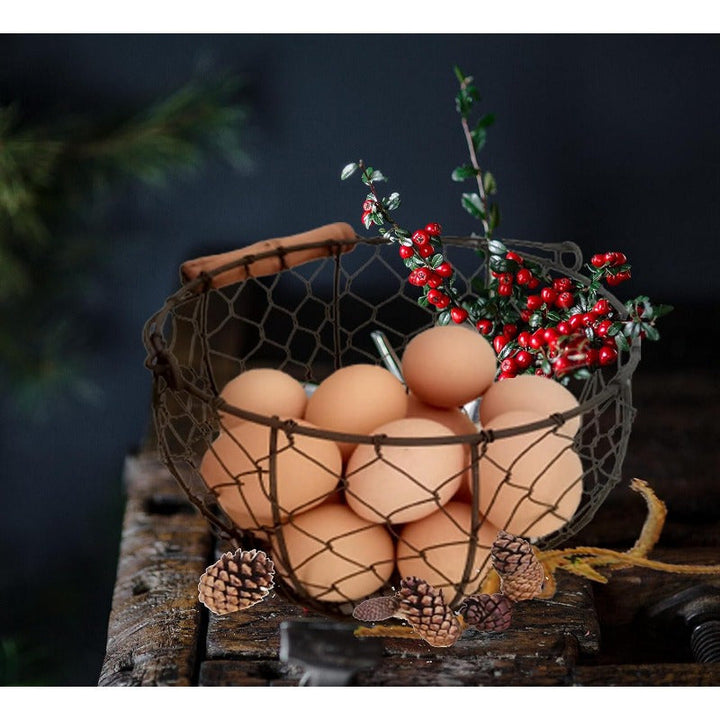 1 pieza/2 piezas/4 piezas, Canasta de huevos estilo granja para recolectar huevos frescos con asa, contenedor redondo para recoger huevos, estilo vintage, organizador de mostrador, cesta para frutas
