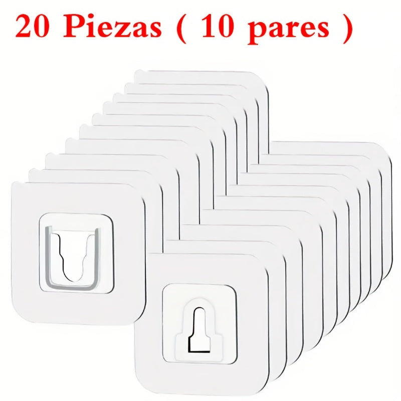 10 Pares de Ganchos Adhesivos Potentes sin Rastro, Sin Taladrar, Multifuncionales para Baño y Cocina, Impermeables para Colgar en la Pared del Hogar, Ganchos de Utilidad