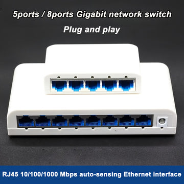 Conmutador de red Ethernet Gigabit de 5 puertos / 8 puertos, 5/8 puertos Gigabit, admite red de 10/100/1000 Mbps, plug-and-play, fácil de transportar e instalar, divisor de red Gigabit, centro de red, conmutador de red doméstica pequeña, adaptador de red