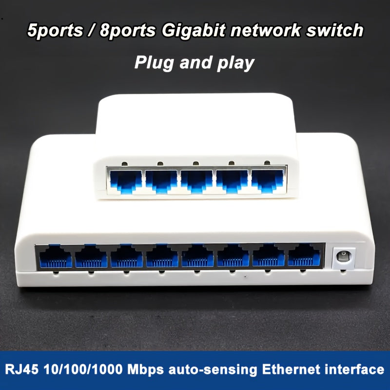 Conmutador de red Ethernet Gigabit de 5 puertos / 8 puertos, 5/8 puertos Gigabit, admite red de 10/100/1000 Mbps, plug-and-play, fácil de transportar e instalar, divisor de red Gigabit, centro de red, conmutador de red doméstica pequeña, adaptador de red