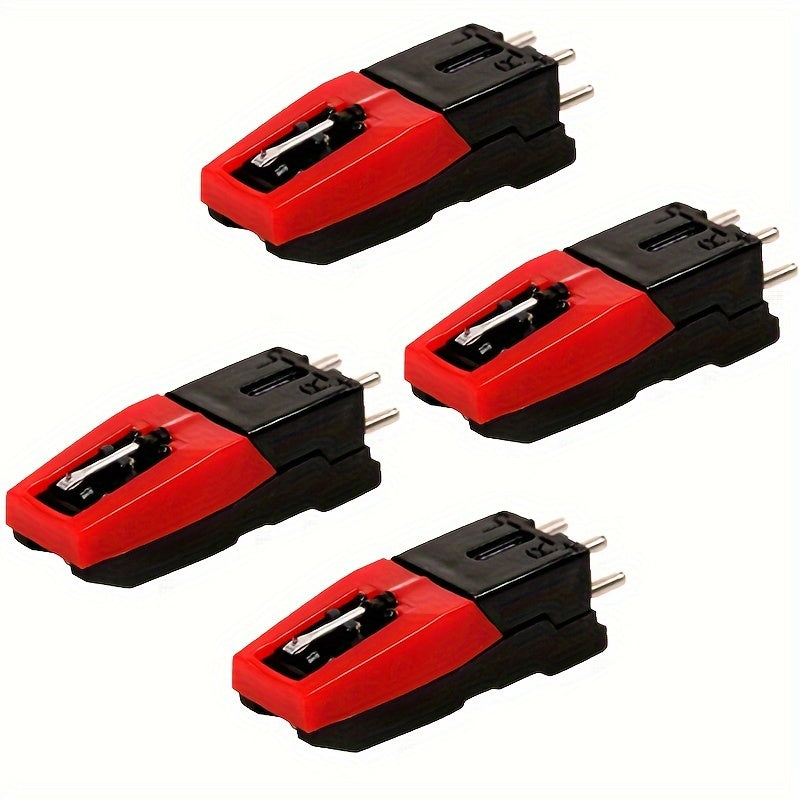 Conjunto de 4 cápsulas giratorias universales con agujas de diamante - Compatible con tocadiscos de vinilo - No requiere alimentación, construcción duradera de ABS, cabeza de cápsula de cerámica rubí para discos de 33 1/3, 45, 78 RPM - Incluye soporte de