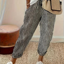 Pantalones Holgados Estampados De Rayas, Pantalones Informales De Cintura Elástica Para El Día A Día, Ropa De Mujer