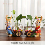Elegante jarrón de resina con conejo y plantas sin raíces - Estilo vidrio transparente, decoración creativa para escritorio, sala de estar, dormitorio, Pascua, Día de la Madre, temporada de bodas, accesorios de conejo.