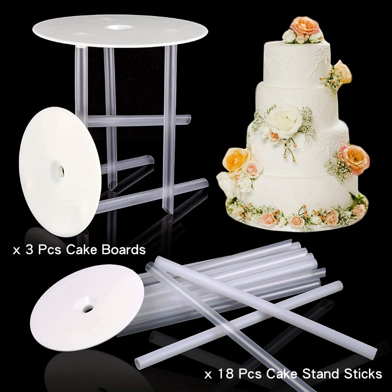 Juego de 21 piezas (Tamaño: 9/12/16 cm) para soporte de pasteles en capas, incluye 3 placas de respaldo y 18 varillas de soporte - ideal para estructuras de pasteles en capas y apilados