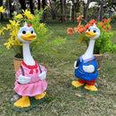 Maceta de Flores de Resina con Diseño de Pato de Dibujos Animados, Maceta Impermeable para Exteriores e Interiores, Decoración de Jardín y Balcón, Maceta Linda Adecuada para Suculentas con Agujeros de Drenaje, Regalo para Amantes de las Plantas