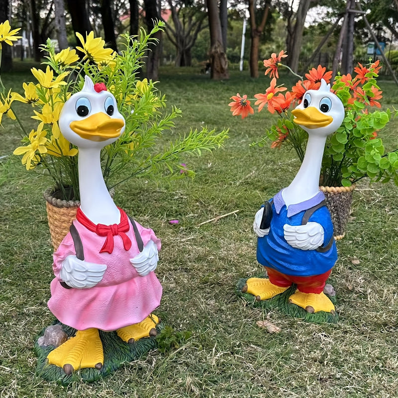 Maceta de Flores de Resina con Diseño de Pato de Dibujos Animados, Maceta Impermeable para Exteriores e Interiores, Decoración de Jardín y Balcón, Maceta Linda Adecuada para Suculentas con Agujeros de Drenaje, Regalo para Amantes de las Plantas