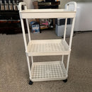 Carrito de Almacenamiento Rodante de Plástico Blanco de 3 Niveles con Asa - Organizador Multiusos para Cocina, Baño y Dormitorio - Estantes de Malla Duraderos para Acceso Fácil, Carro Utilitario Móvil | Almacenamiento Moderno | Almacenamiento Ventilado