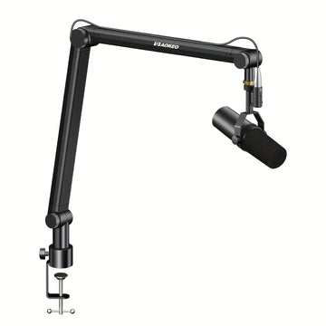 Ajustable Microfono Scissor Arm con Canal de Cable - Boom de Suspensión Compacto para Blue Yeti, Snowball iCE, HyperX QuadCast, SoloCast, Elgato Wave - Aleación Duradera, Conexión XLR, Equipo de Grabación de Estudio | Acabado Negro Liso | Ajustable Boom