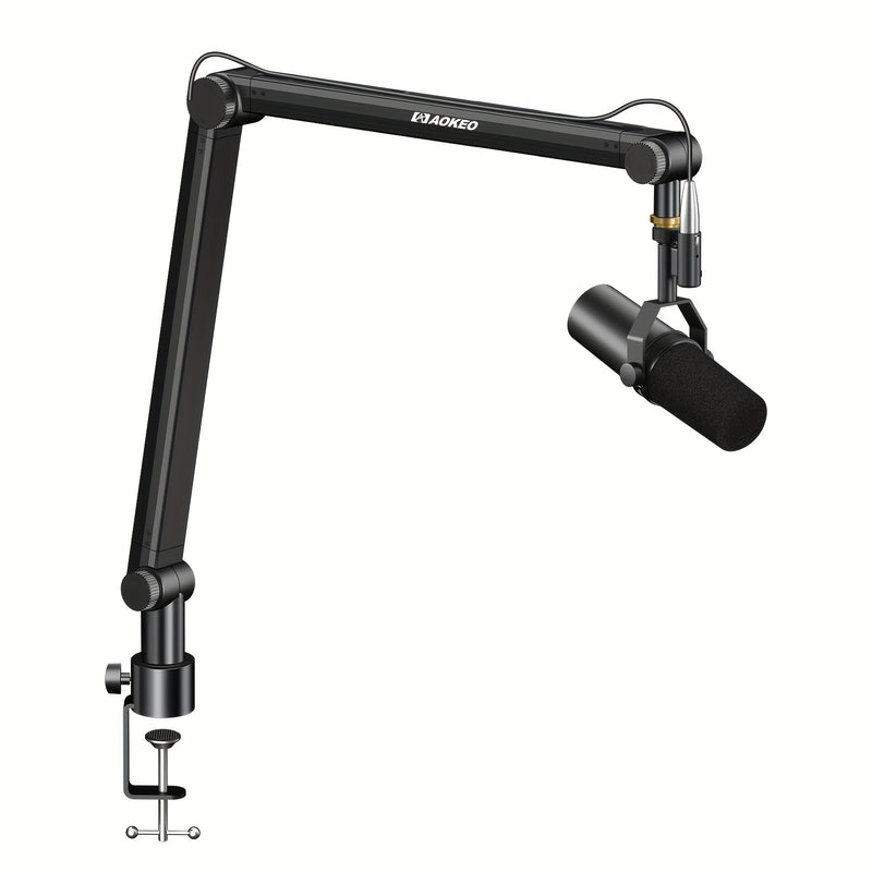 Ajustable Microfono Scissor Arm con Canal de Cable - Boom de Suspensión Compacto para Blue Yeti, Snowball iCE, HyperX QuadCast, SoloCast, Elgato Wave - Aleación Duradera, Conexión XLR, Equipo de Grabación de Estudio | Acabado Negro Liso | Ajustable Boom